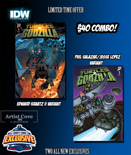 TMNT X GODZILLA ISSUE #1 KRAATZ II VARIANT PLUS SALAZAR/LOPEZ VARIANT (BELL COUNTY COMIC CON) VARIANT COVERS COMBO!