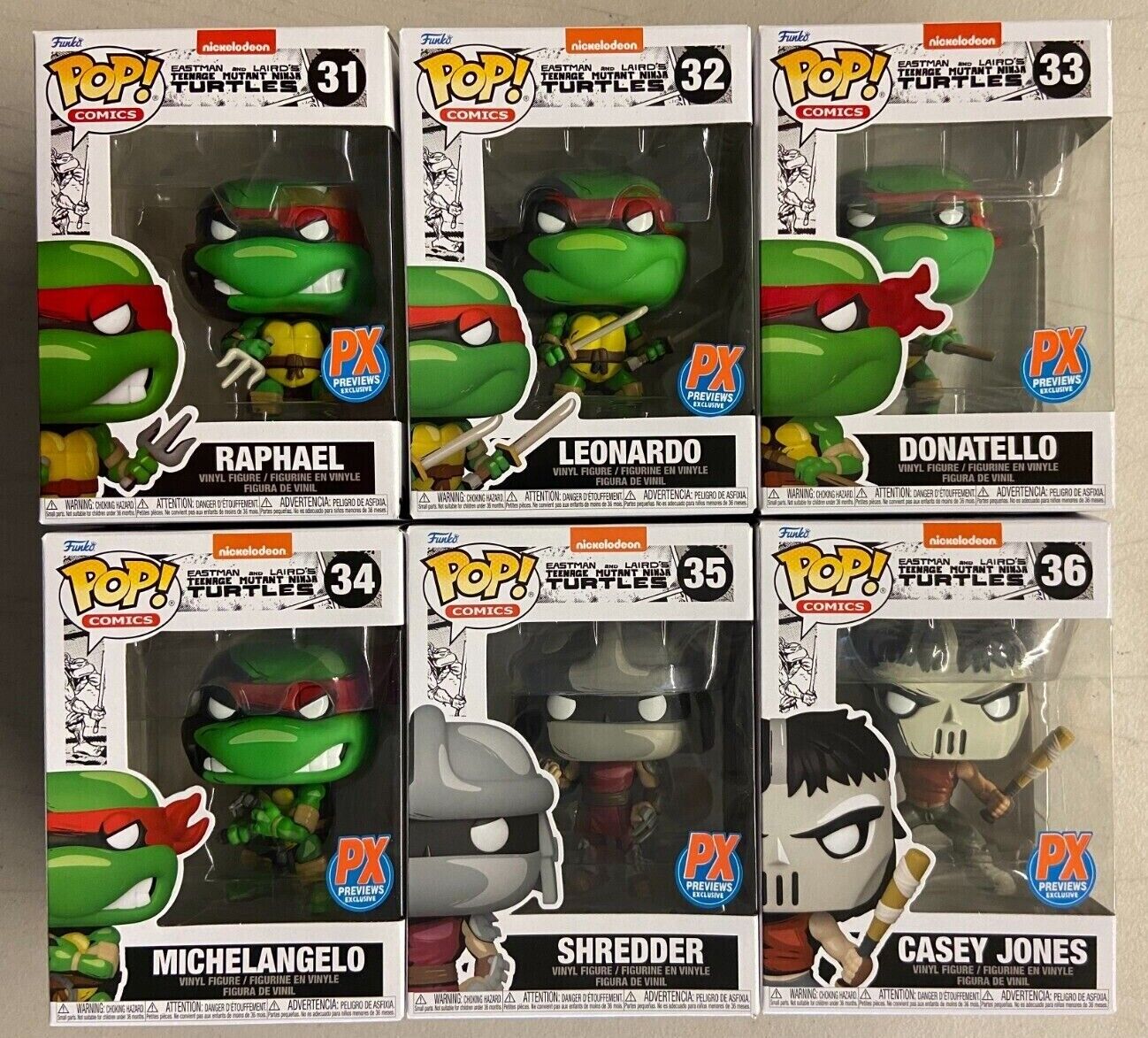 Funko Pop! Comics Teenage Mutant Ninja Turtles PX Exclusive Set of 6 TMNT 31-36 SIGNED & REMARKED BY EDWARD KRAATZ II